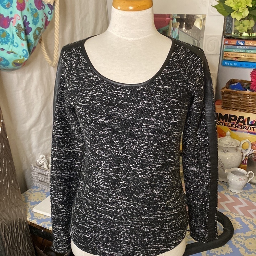 🌷MAISON Scotch🌷 Chunky Knit Vegan Leather Accent Sweater - Picture 2 of 8